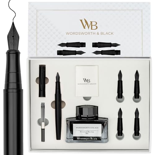 Wordsworth & Black Luxury Fountain Pen Set for Writing, 6 Nibs, All Black - color: All Black