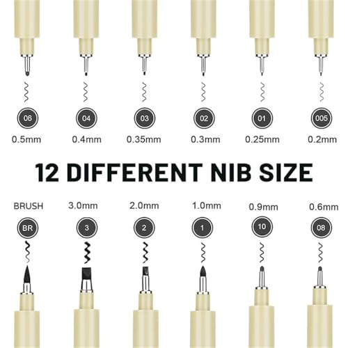 12 Pack Micro Pen Fineliner Ink Pens, Black Fine Point Drawing Pens Waterproof Archival Ink Multiliner Pens for Artist Illustration, Sketching, Technical Drawing, Anime, Manga