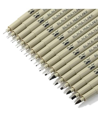 Mr. Pen- Drawing Pens for Artists, 16 Sizes, Black Multiliner | Micro Pens for Drawing - size: 16 Tip Sizes(0.2 to 3 mm)