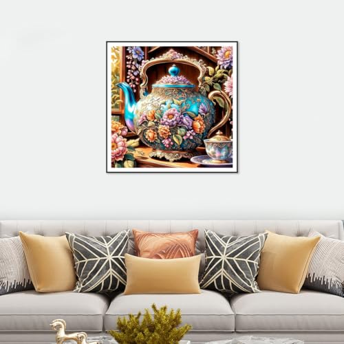 hill froeistung 5D Colorful Teapot Diamond Art Painting Kits for Adults | Flower Diamond Art for Beginners, DIY Full Drill Teacup Diamond Art Painting(12X12 inch) - color: HF-A053