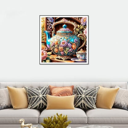 hill froeistung 5D Colorful Teapot Diamond Art Painting Kits for Adults | Flower Diamond Art for Beginners, DIY Full Drill Teacup Diamond Art Painting(12X12 inch) - color: HF-A053