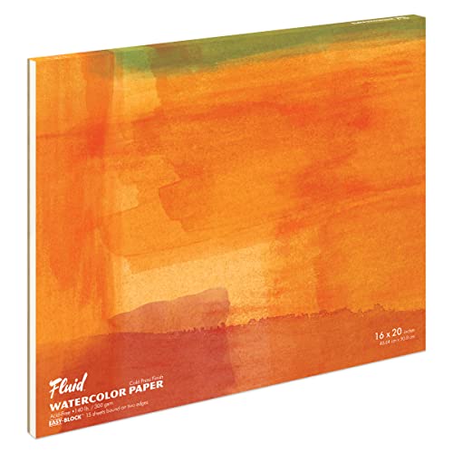 Fluid Watercolor Paper Block, 16 x 20 inches, 15 Sheets, 140 lb (300 GSM) Cold Press Pad for Artist Painting and Wet Media - size: 16 x 20 Block