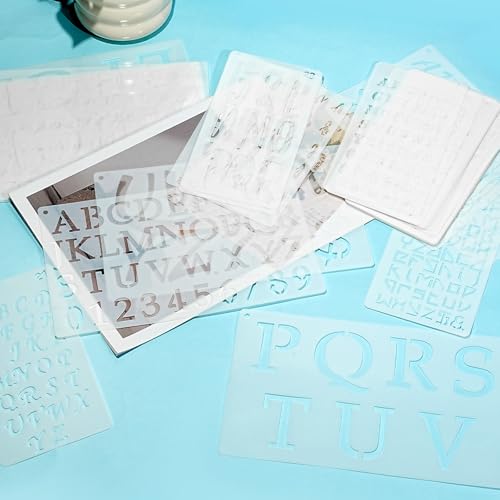 1/3, 1/2, 3/4, 1, 2 Inch Letter Stencils for Painting, 45 Pcs Reusable Plastic Alphabet and Number Symbols Stencils for ournal Notebook, Diary, Scrapbook Decor Supplies Crafts Art Projects