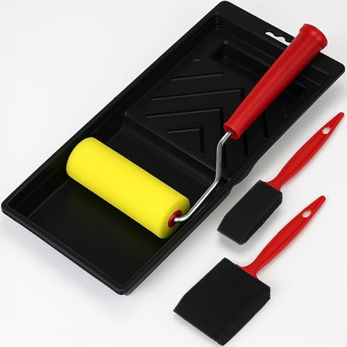 SteadMax Paint Roller Tray Set, 4 in Roller Kit with Foam Brushes