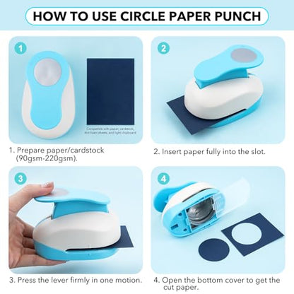 2 Pcs Craft Hole Punch, Handmade Scrapbook Paper Puncher, 5/8Inch and 1 Inch Circle Punch, Circle Cutter, Scrapbooking Punches Crafting Designs for Office Supplies, Card Making, DIY Photo Album
