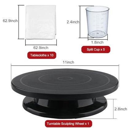 Acrylic Pour Painting Kit with 11 Inch 360° Rotating Turntable | Includes 3PCS Strainers, 4PCS Cone Stands, 5PCS Split Cups, and 10PCS Tablecloths for DIY Art Pouring Acrylic Paint Kit