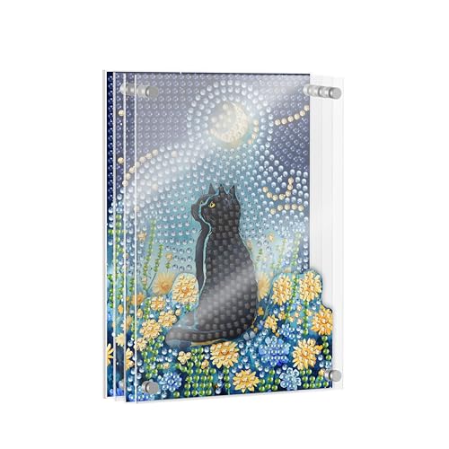 SKRYUIE DIY Acrylayers Diamond Art Kits for Adults, Cat Multi-Layer Acrylic Diamond Painting Kits, 4-Layered Magnetic Stand-Up Tabletop Decor, Unique Multi-Dimensional Craft Gift 4x6 Inch A16 - color: Colorful-16