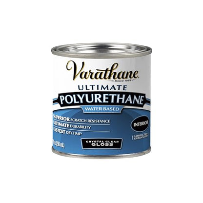 Varathane Water-Based Ultimate Gloss Polyurethane | Water-Based, Crystal Clear, Interior Wood Protection, Fast Dry Time, Scratch Resistance, Covers Up to 62 Sq Ft, Half Pint - color: Gloss, size: 0.25 Quart (Pack of 1)