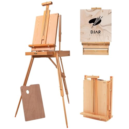 DJAR Beechwood French Easel with Shoulder Strap, Holds Canvas up to 34" - style: Natural French Easel