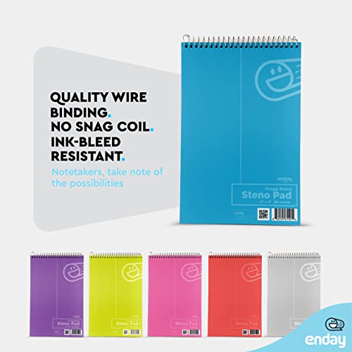 Enday Steno Pads Spiral 6x9 12 Pack, Gregg Rule White Paper, 80 Sheets Steno Notebook for writing in Pink, Purple, Green, Blue, Red, Grey, Multicolor - size: 12