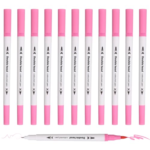 PATIKIL 12Pack Dual Brush Markers, Pink Watercolor Fine and Brush Tips Pens Colored Marker Calligraphy Coloring Art Supplies Set for Coloring Book Illustration Sketching Journaling - color: Pink