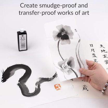 Yasutomo Bokuju Liquid Ink - 2oz Sumi Ink for Calligraphy and Artwork - Black Drawing Ink for use with Japanese Ink Brushes and Dip Pens - size: 2 fl oz
