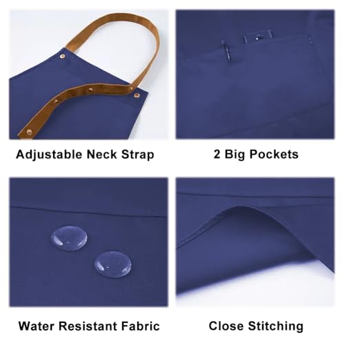 Kitchen Bib Apron with Pockets, Women Men Adjustable Neck Strap Water Resistant Apron for Chef Artist Waiter - color: Blue