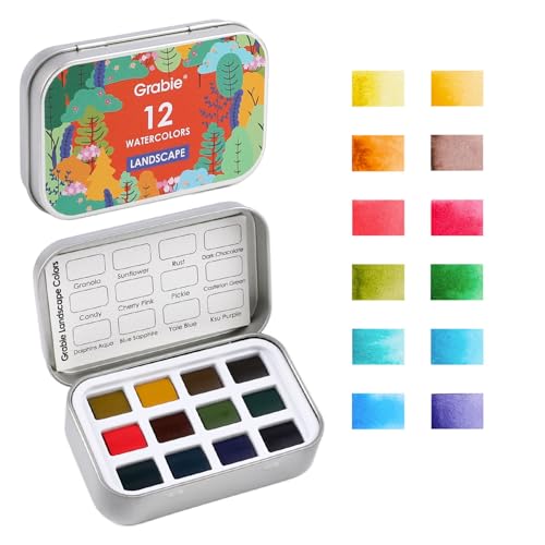 Grabie 12 Color Travel Watercolor Paint Set, Pocket Palette, Landscape - color: 12 Colors - Landscape
