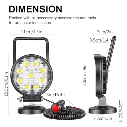 Willpower 4 inch 27W LED Work Light Bar with Magnetic Base, Cigarette Lighter Powered, Portable Off Road Light Flood Driving Fog Lights for Truck 4x4 Car Trailer Tractor Engineering Garage Camping - size: 4'' - 27W - Flood