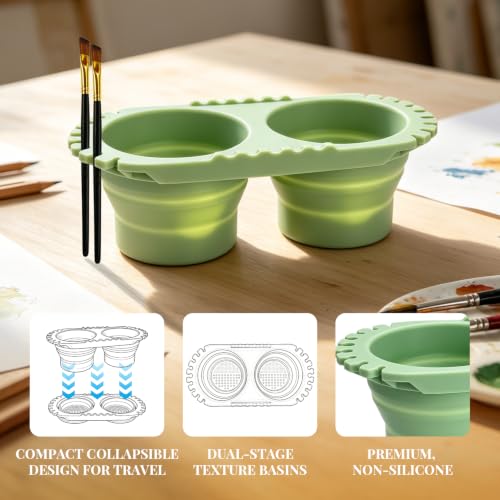 Paint Brush Cleaner Foldable Silicone Cleaning Container 8.8x4.2in, Brush Washing Station for Acrylic Oil Watercolor Painting, Artist Cleaner Tool for Students & Artists, Gift, Green - color: Green