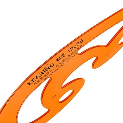 3Pcs Hard Plastic French Curve Ruler Set - Orange Ink Groove Sewing | Rigid 3-piece clear orange hard plastic french curve set with ink groove. Non-bendable drawing tool for pattern making - style: 1203S