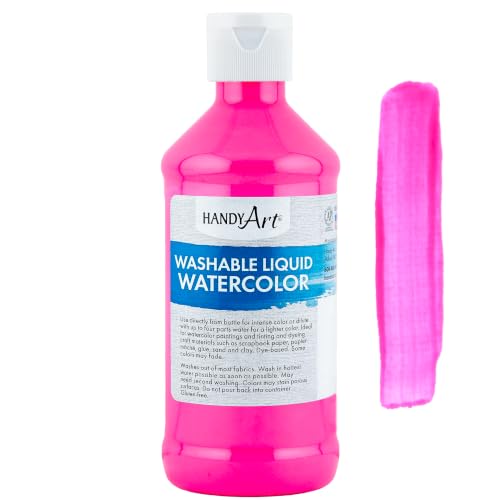 Handy Art Washable Liquid Watercolor Paint, Fluorescent Pink, 8 oz Bottle | Ready to Use Concentrated Dye-Based Liquid, Deep Color Strength, Dilute with Water, Certified Safe AP Non-Toxic, Made in USA - color: Fluorescent Pink