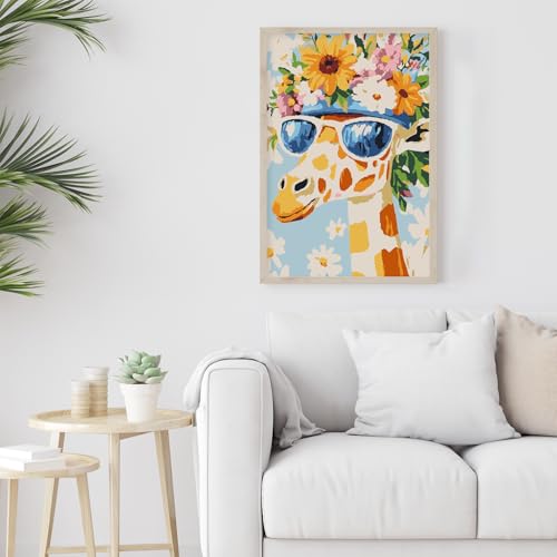 Possoco Framed Paint by Numbers Kit for Adults Beginner & Kids Ages 8-12, Animals Giraffe Adult Paint by Number Kits on Canvas, DIY Acrylic Number Painting for Teens for Home Decor 8x12 Inch - color: DG-OP-F-GiraffeWreath-2030