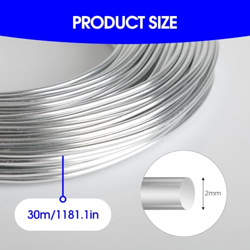 12 Gauge Aluminum Wire 100FT, 2mm Bendable Metal Anodized Aluminum Wire for Sculpting Jewelry Making Crafts Wreath Beading Floral(Silver) - color: Sliver