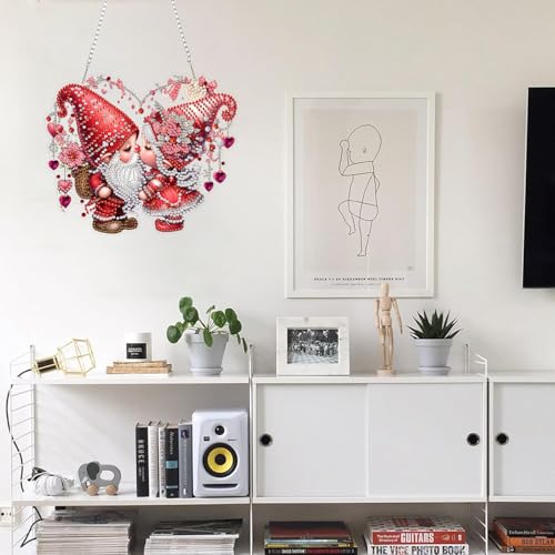LILEIDECO DIY Valentine’s Day Diamond Art Painting Kits Special Shape Rhinestone Window Pendants Hanging Home Garden Wall Double-Sided Pattern (Single Side Point Drill)- Love Gnomes - color: BL36