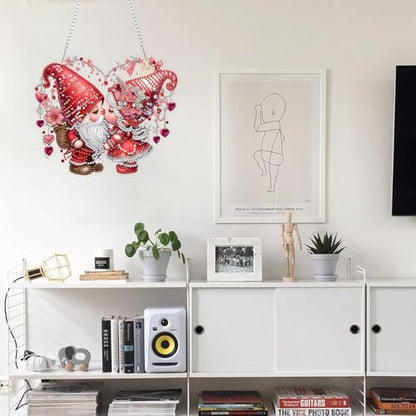 LILEIDECO DIY Valentine’s Day Diamond Art Painting Kits Special Shape Rhinestone Window Pendants Hanging Home Garden Wall Double-Sided Pattern (Single Side Point Drill)- Love Gnomes - color: BL36