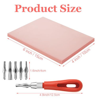 15 Pack Rubber Linocut Kit - 4 x 6 Inch Stamp Making Kit with Linocut Tools - Pink Rubber Block Stamp Printing Kit for Printmaking Supplies, DIY - size: 4x6inch-15pcs-kit-pink