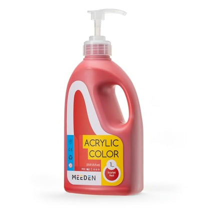 MEEDEN Scarlet Red Acrylic Paint: 1 L /33.8 oz Satin Liquid Paint with Pump Lid - Soft Body Art Paints for Canvas, Studio, School, Wall & Poured Paintings - color: Scarlet Red