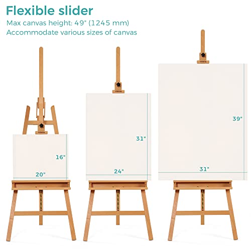 VISWIN Inclinable A-Frame Easel for Painting & Display, Adjustable 65"-89" H, Holds Canvas up to 49", Beech Wood Easel Stand with Storage Tray, Large Art Easel for Adults, Artists, Beginners - Natural - color: Natural