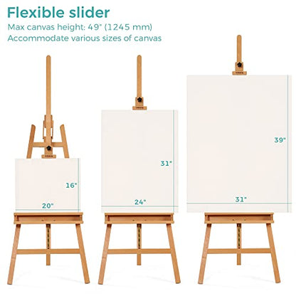 VISWIN Inclinable A-Frame Easel for Painting & Display, Adjustable 65"-89" H, Holds Canvas up to 49", Beech Wood Easel Stand with Storage Tray, Large Art Easel for Adults, Artists, Beginners - Natural - color: Natural