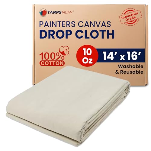 Tarps Now 14x16 ft Premium Heavy Duty Canvas Drop Cloth for Painting - Reusable Painter Tarp, 100% Cotton Fabric Floor Cover & Furniture Protection, Washable Paint Drop Cloth - size: 14' x 16'