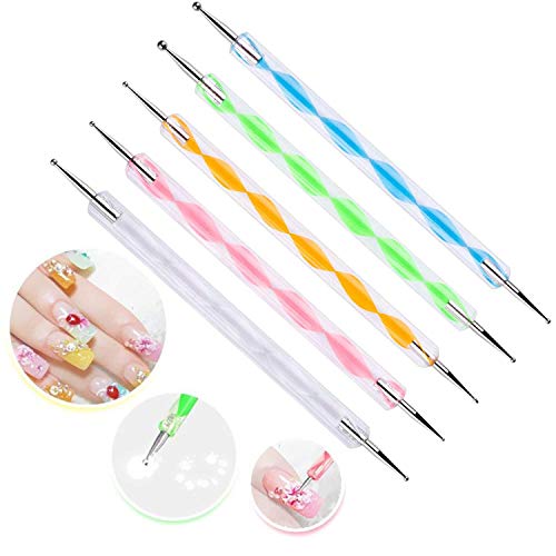 5 pc 2 Way Dotting Pen Tool Nail Art Tip Dot Paint Manicure kit (5PC) - size: 5 Count (Pack of 1)