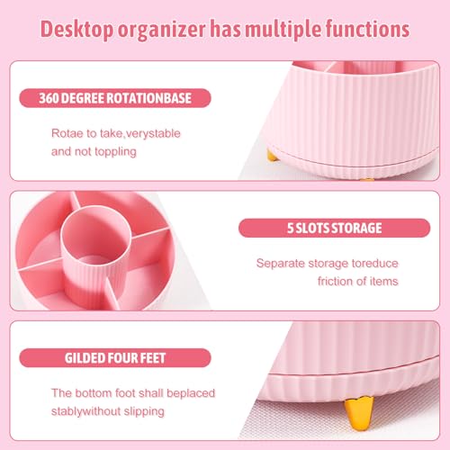 Gawsey Pink Desk Organizers and Accessories with Desk Organizer 360° Rotating Pen Holder and Office Supplies, Cute Stationery Supplies Set - color: Pink