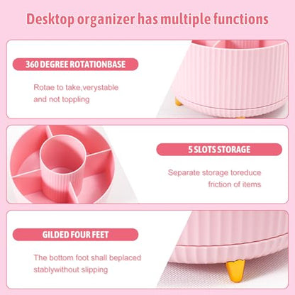 Gawsey Pink Desk Organizers and Accessories with Desk Organizer 360° Rotating Pen Holder and Office Supplies, Cute Stationery Supplies Set - color: Pink