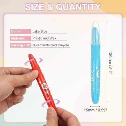 PATIKIL Watercolor Gel Crayon, 6Pcs Washable Twist Crayons for Coloring, Drawing, Painting, Lake Blue (5.2x0.59) - color: Lake Blue