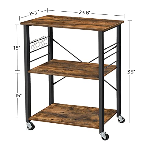 VASAGLE Kitchen Shelf on Wheels, 23.6 Inches Serving Cart with 3 Shelves - color: Rustic Brown + Ink Black, size: 23.6"W x 35"H, style: Shelf