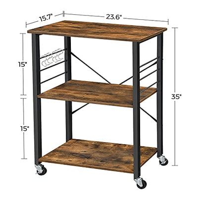 VASAGLE Kitchen Shelf on Wheels, 23.6 Inches Serving Cart with 3 Shelves - color: Rustic Brown + Ink Black, size: 23.6"W x 35"H, style: Shelf