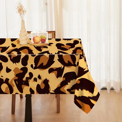1Pc Leopard Print Party Plastic Tablecloth 54 x 87 Inch Long Table Cover, Jungle Animal Wild Leopard Texture Wedding Baby Shower Party Holiday Dinner Picnic Tablecloth for Kitchen Event Use - color: Leopard Print