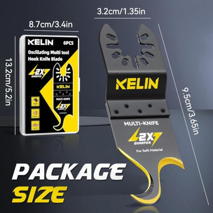 KELIN 6PCS Titanium Oscillating Tool Blades, Universal Multitool Blades | Multitool Hook Knife for Soft Materials Like Roofing Shingles,Carpet,Cardboard & PVC Flooring,Universal Interface - size: 6 PCS B