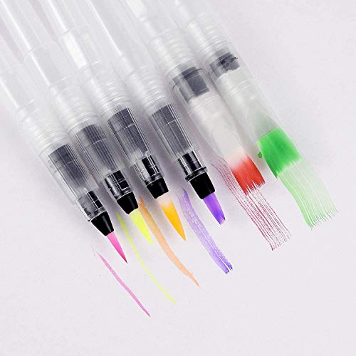 Alcohol Ink Blending Solution (4oz) and Water Brush Pen (6pk) - Watercolor Blending Brush Pens for Alcohol Ink Painting with Various Tips with Alcohol Blending Solution