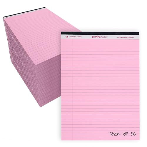 ROARING SPRING Enviroshades Pink Legal Pads, 36 Pack, Legal Ruled Recycled Colored Writing Note Pads, 8.5" x 11", 50 Sheets, Perforated Paper, Made in USA, Memo Pad For School & Office - color: Pink, style: 36 Pack