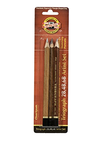 Koh-I-Noor Triograph Graphite Pencil Artist Set, 2B, 4B, 6B Degrees, Pack of 3 Pencils, Black (FA1830.3BC) - size: 3 Count (Pack of 1)