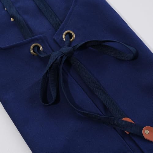 Chef Aprons for Men Canvas Apron with Large Pockets and Adjustable Neck Strap for Cooking,BBQ, Gardening - color: Blue