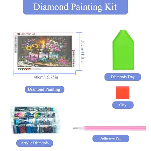 ECBEITF 5D Faith Hope Love Wishing Bottle Diamond Art Kits for Adults Beginners, DIY Full Round Drill Diamond Painting Kit, Inspirational Diamonds Arts Paintings for Home Wall Decor, 15.7x11.8 Inch