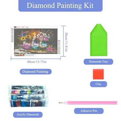 ECBEITF 5D Faith Hope Love Wishing Bottle Diamond Art Kits for Adults Beginners, DIY Full Round Drill Diamond Painting Kit, Inspirational Diamonds Arts Paintings for Home Wall Decor, 15.7x11.8 Inch
