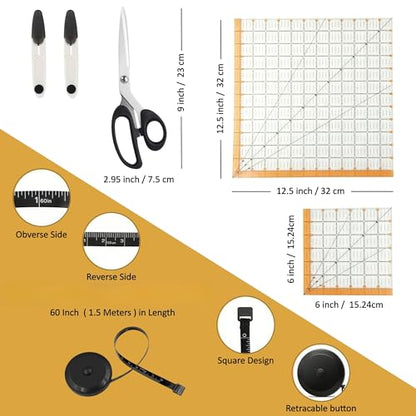 Rotary Cutter Set - 45mm Fabric Cutter with A3 Self-Healing Cutting Mat, 2 Extra Blades, Acrylic Sewing Rulers, Sewing Scissors, Craft Knife - Complete Kit for Sewing, Quilting, Patchwork, Crafting - color: Rotary Cutter Set 2