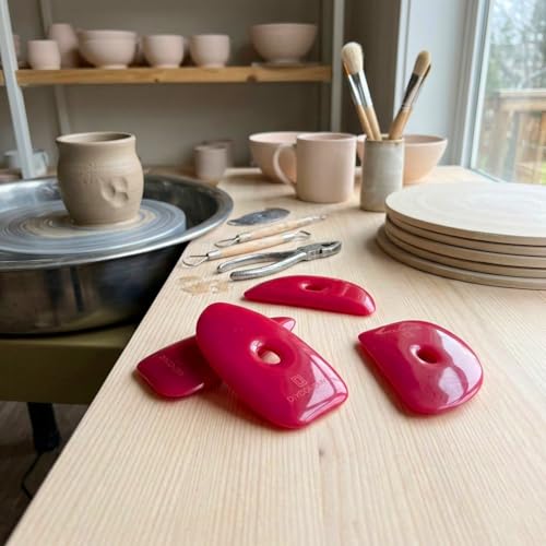 DIYOOHOMY 2 Pcs Soft Silicone Pottery Ribs for Ceramic, Mud and Clay Tools | Red Flexible Rubber Rib Trimming, Shaping, Smoothing Tools Kit and Supplies, Mudtools Wheel Throwing, Handbuilding, Sculpting - color: red-2