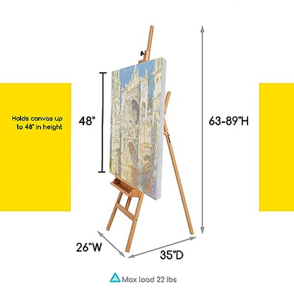 MEEDEN Large Painters Easel Adjustable Solid Beech Wood Artist Easel, Studio Easel for Adults with Brush Holder, Holds Canvas up to 48" - color: Natural