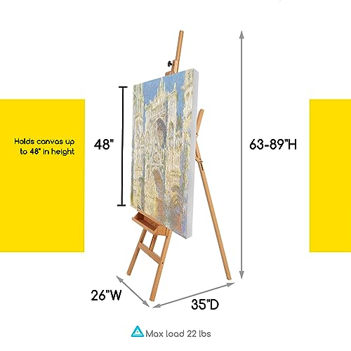 MEEDEN Large Painters Easel Adjustable Solid Beech Wood Artist Easel, Studio Easel for Adults with Brush Holder, Holds Canvas up to 48" - color: Natural