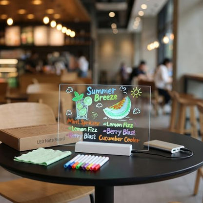 12" Rechargeable LED Dry Erase Board, 8 Colors Glow Doodle Note Board - color: White-2